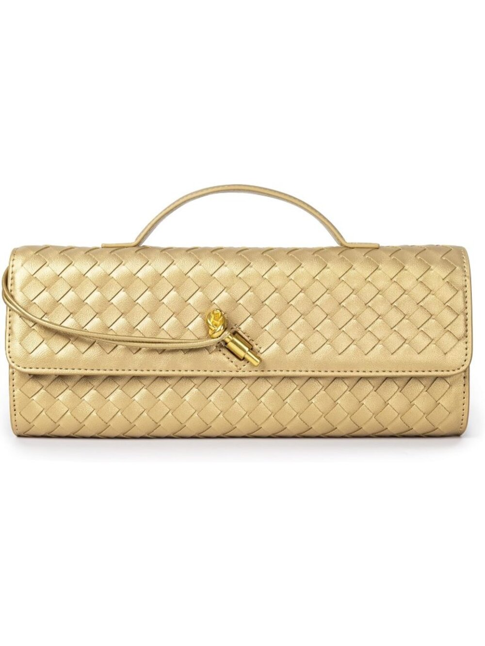 Women Gold Woven Vegan Leather Clutch Purse Formal Evening Crossbody Bag